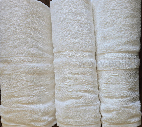 Medvilnės pluošto vonios rankšluosčių rinkinys „Cotton Delux“, pieno baltos spalvos